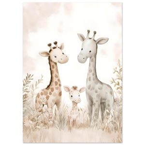 Artfulprints Poster Giraffen familie – A4 21×29.7 cm – Taupe