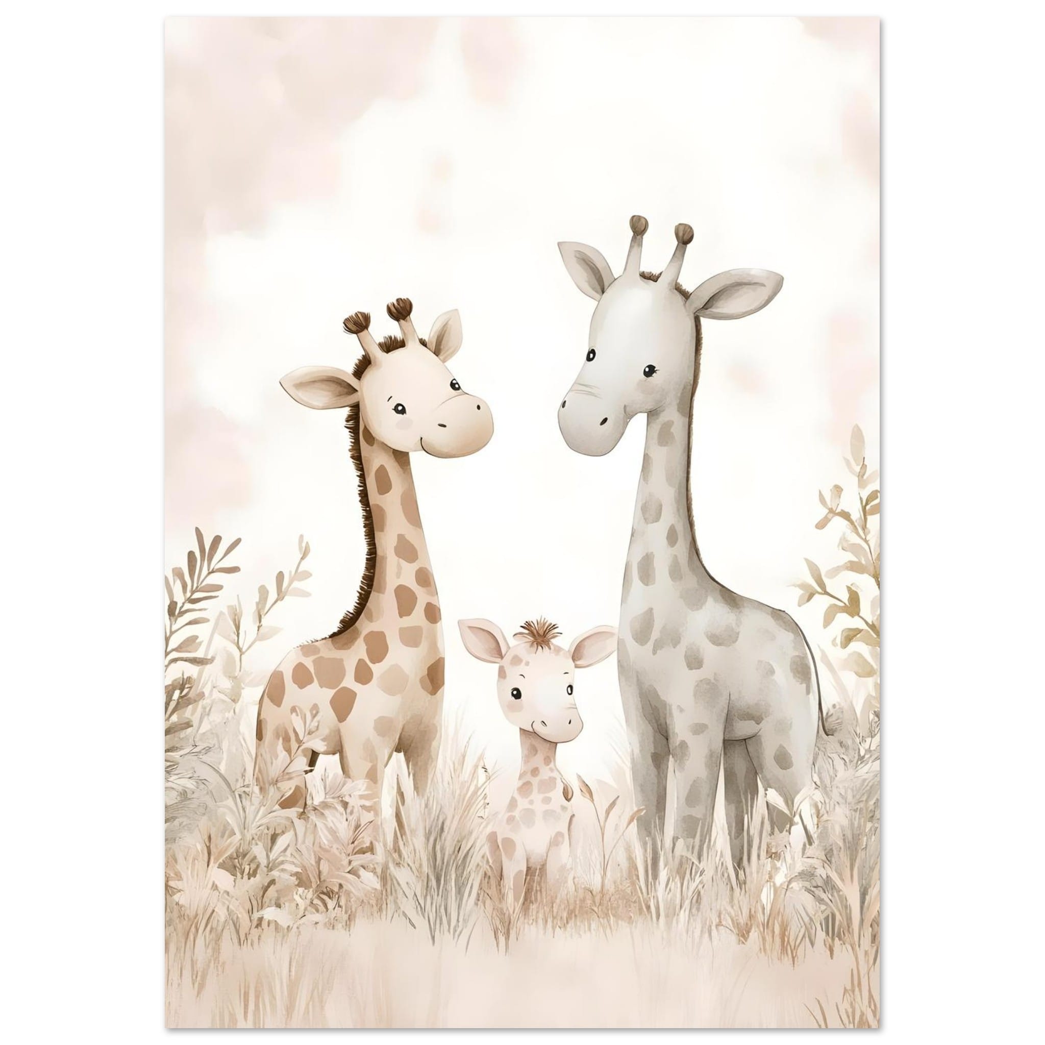 Artfulprints Poster Giraffen familie - A4 21x29.7 cm - Taupe