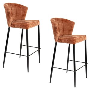 Dutchbone Georgia Barkrukken rugleuning 73 cm Oranje – Set van 2 Dutchbone Georgia Barkrukken rugleuning 73 cm Oranje – Set van 2