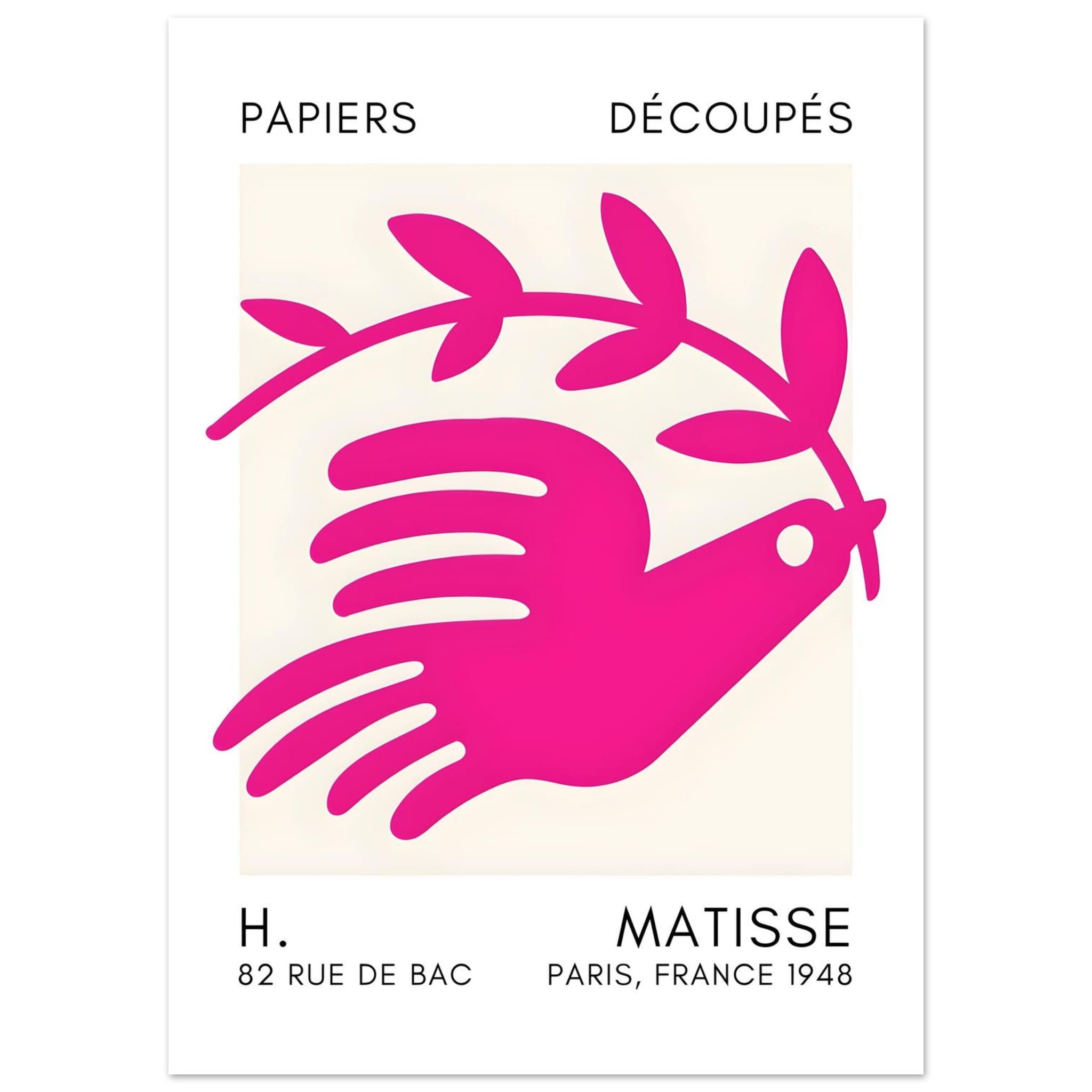 Artfulprints Poster Matisse - Peace dove pink - 50x70 cm - Roze