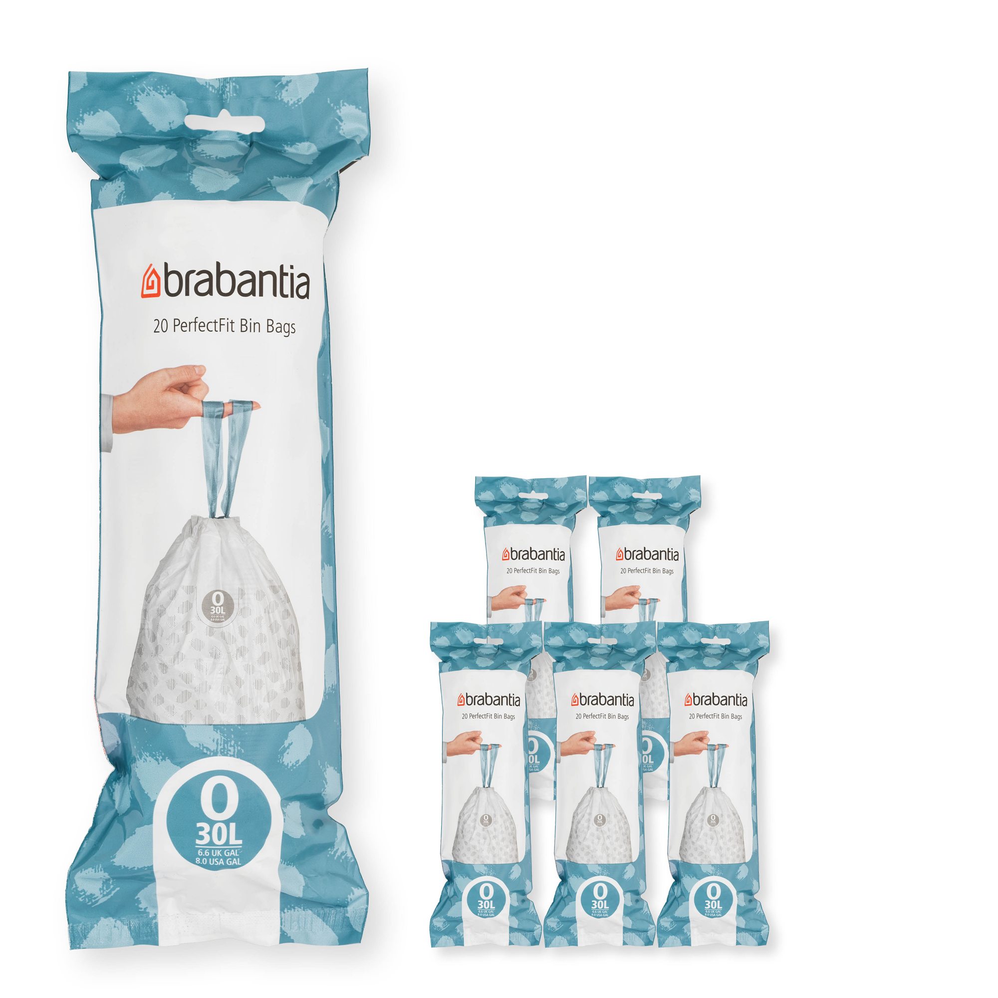 Brabantia PerfectFit Afvalzak, code O, 30 liter, 120 stuks, set van 6