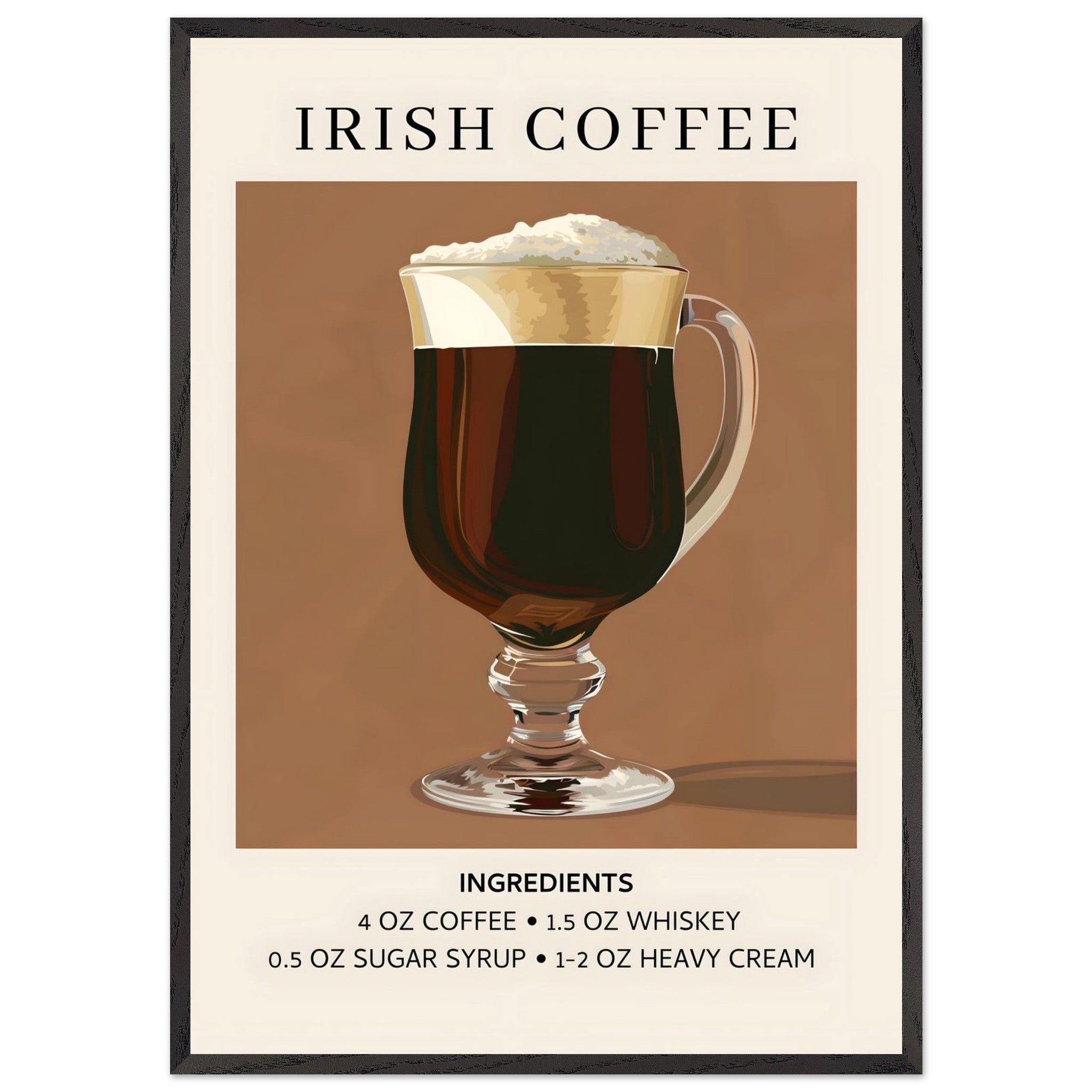 Artfulprints Poster met Lijst Irish Coffee - Ingrediënten - 70x100 cm