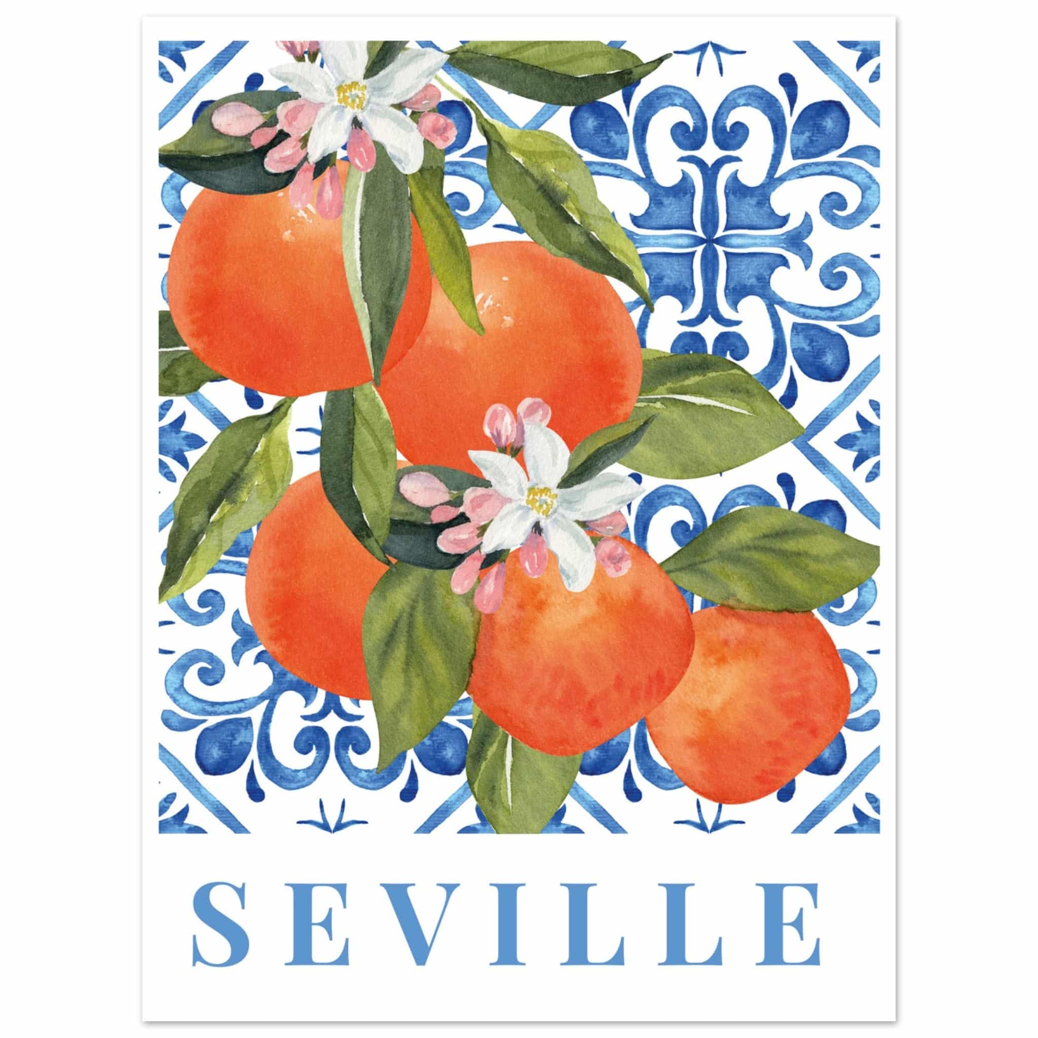 Artfulprints Poster Fruits - Orange tree in Seville - 30x40 cm - Blauw