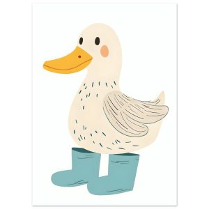 Artfulprints Lieve eend op regenlaarzen poster 50×70 cm Artfulprints Lieve eend op regenlaarzen poster 50×70 cm