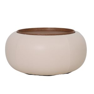 DÉJA Living Salontafel Draby – Rond Beige/Walnoot – Incl. Opbergruimte