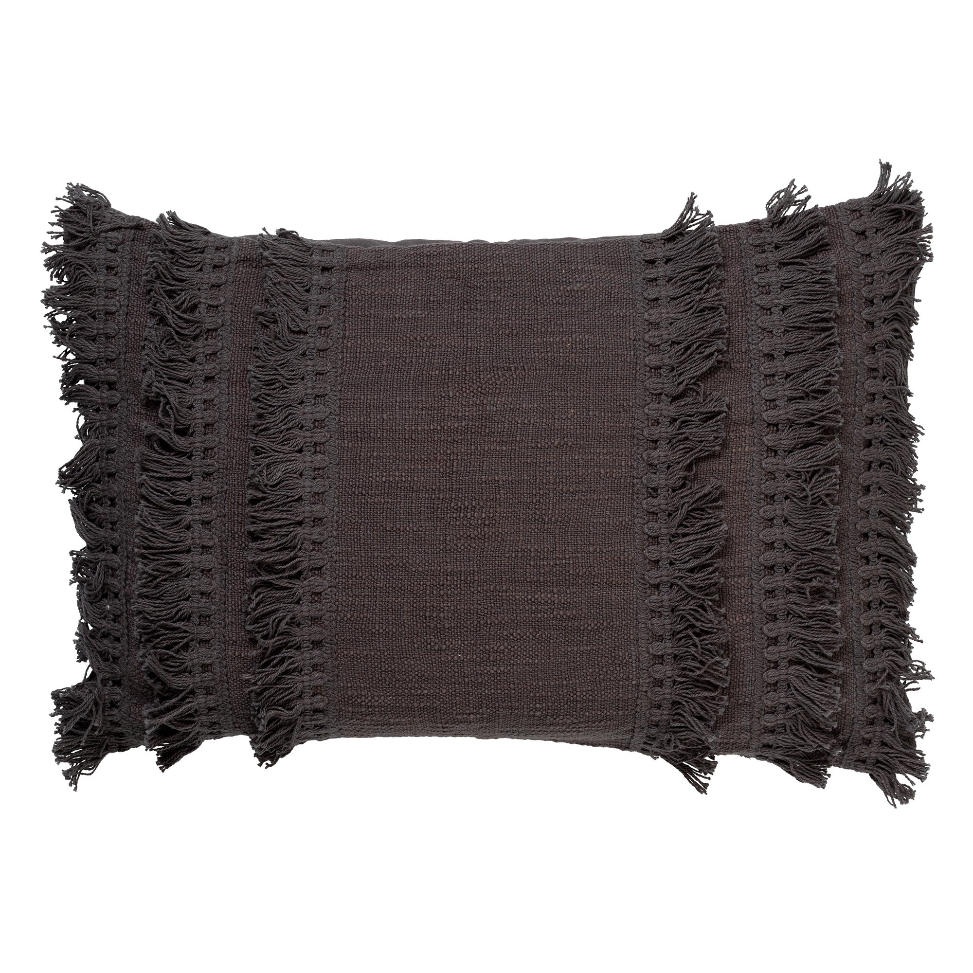 FARA - Sierkussen 40x60 cm - 100% katoen - met franjes - Charcoal Gray