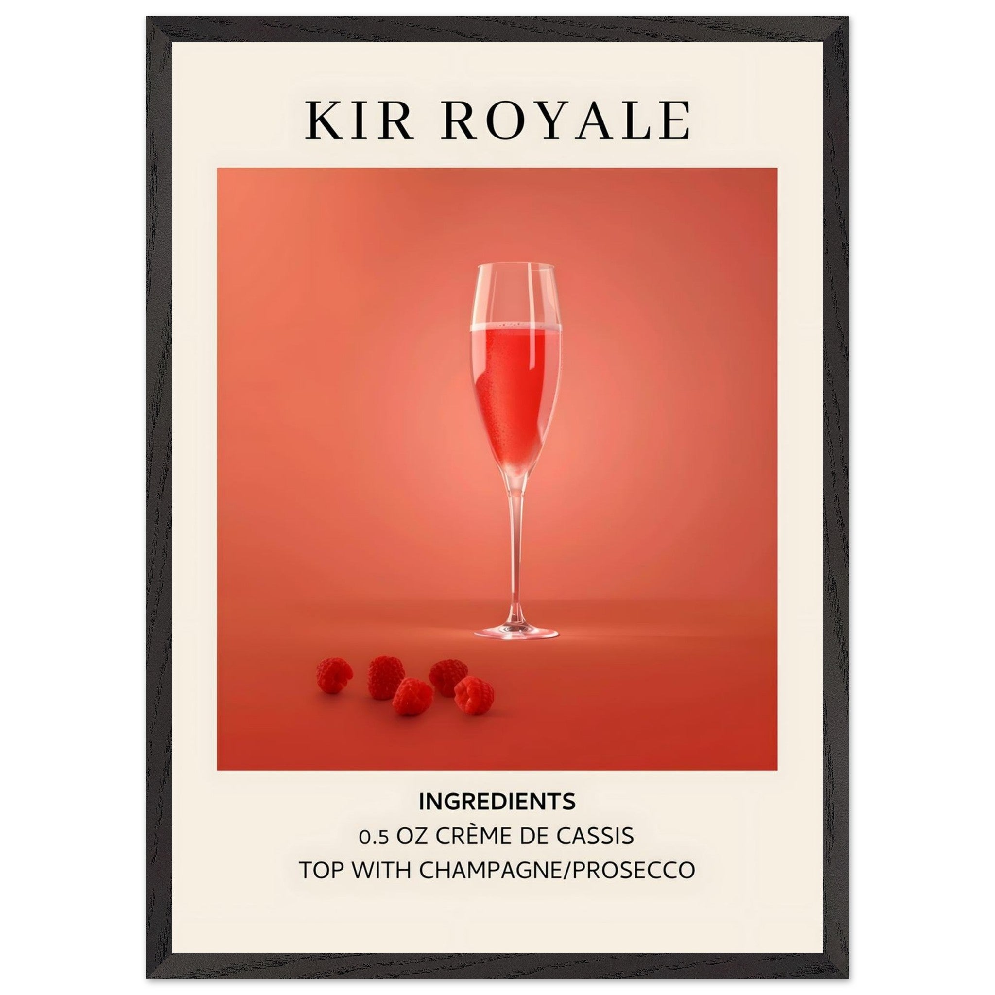 Artfulprints Poster met Lijst Kir Royale cocktail - Ingrediënten - 50x