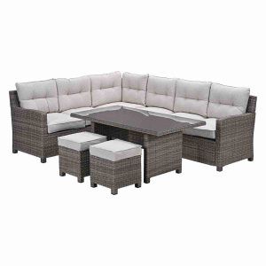 Blue Bird wicker lounge-dining set – links – grijs/ sand Blue Bird wicker lounge-dining set – links – grijs/ sand