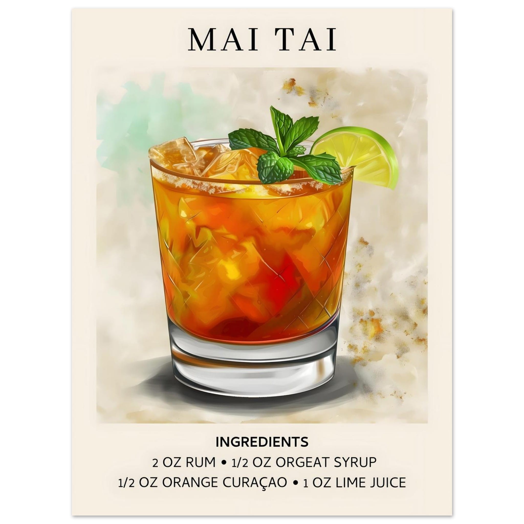 Artfulprints Poster Mai Tai Cocktail - Ingrediënten - 30x40 cm - Meerk