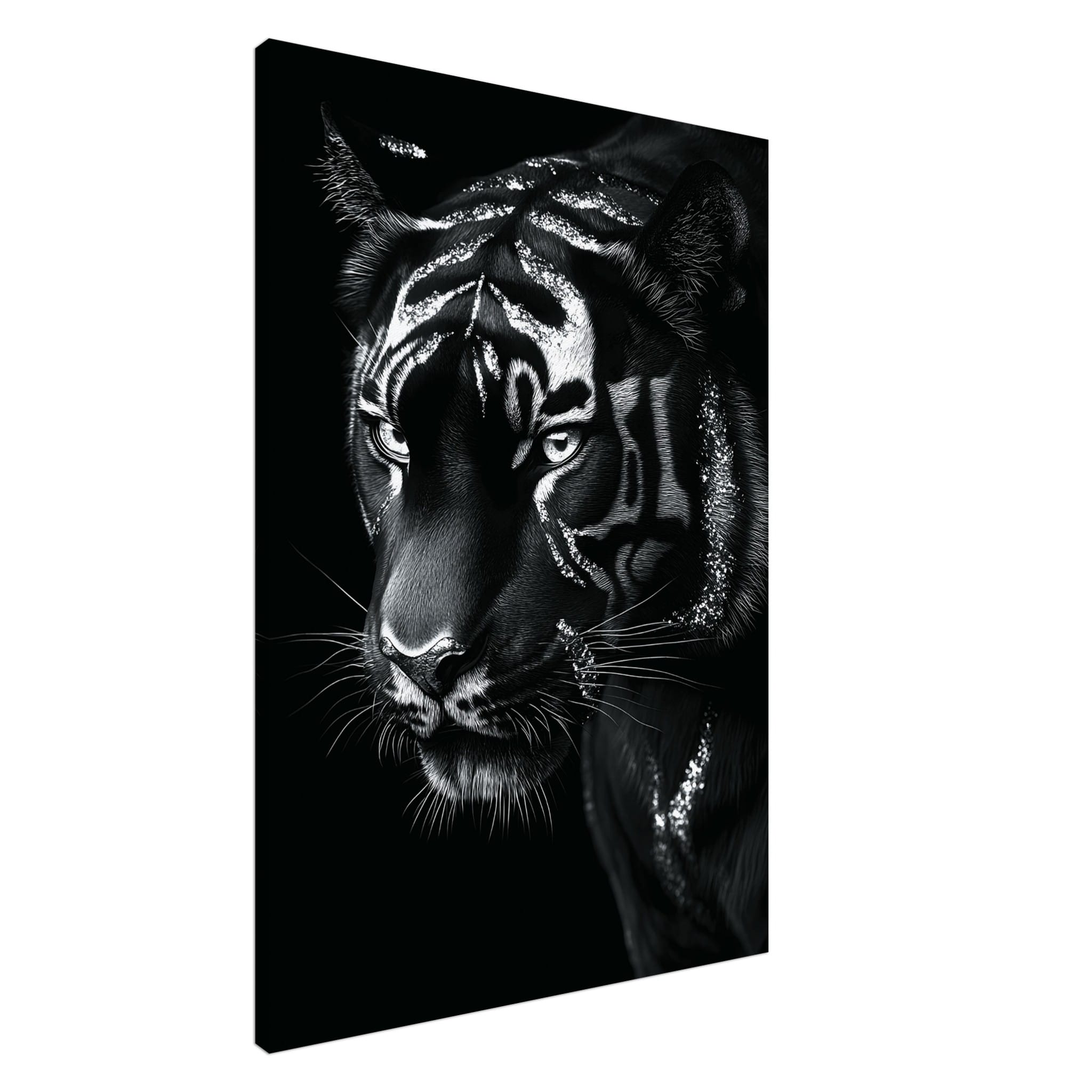 Artfulprints Canvas Tiger portrait canvas - 100x150 cm - Zwart / Wit