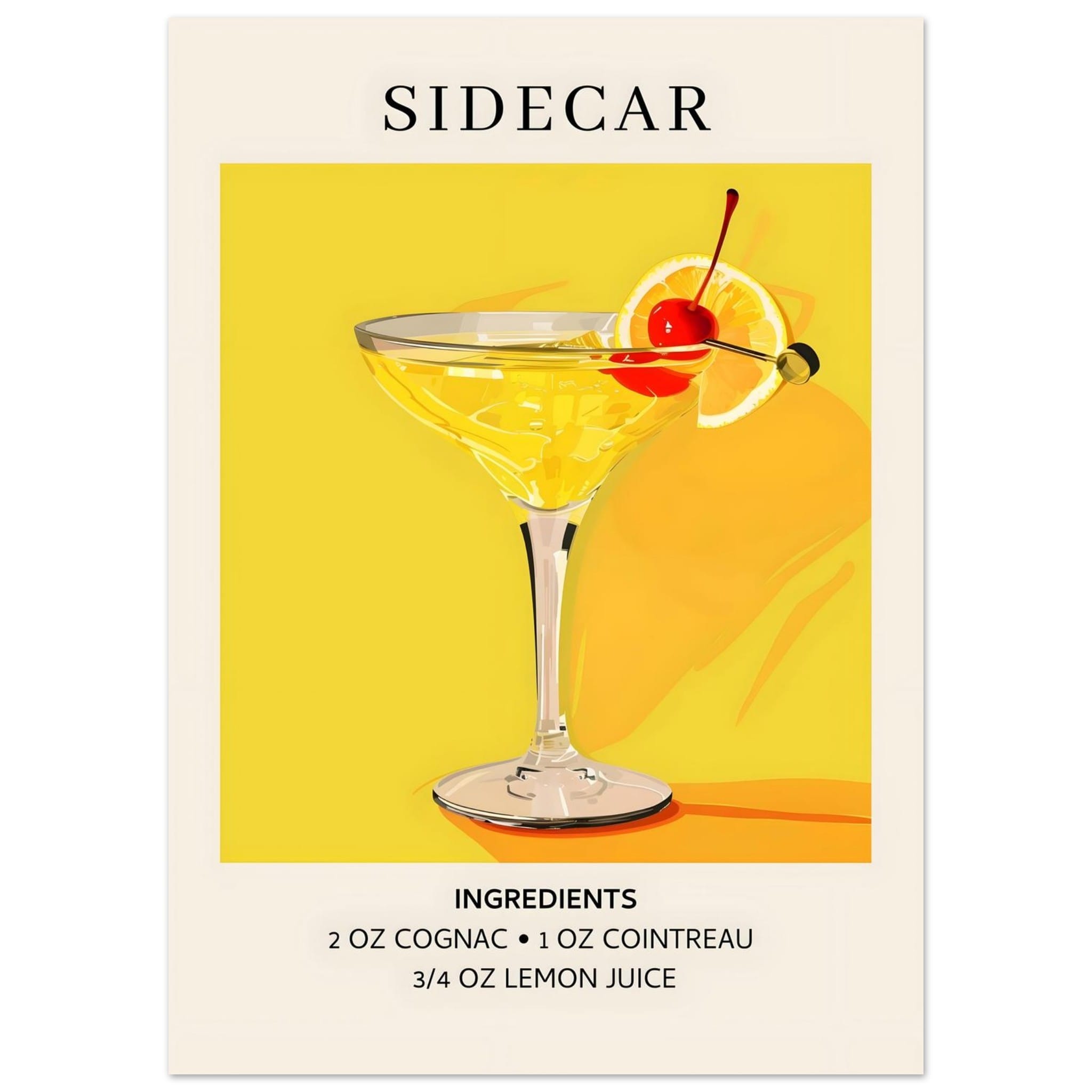 Artfulprints Poster Sidecar cocktail II - Ingrediënten - 50x70 cm - Ge