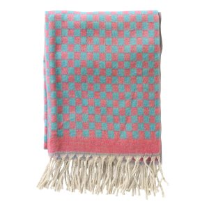 CRISTAL – plaid 130×170 cm – geblokt – franjes – Aqua Splash – blauw, CRISTAL – plaid 130×170 cm – geblokt – franjes – Aqua Splash – blauw,