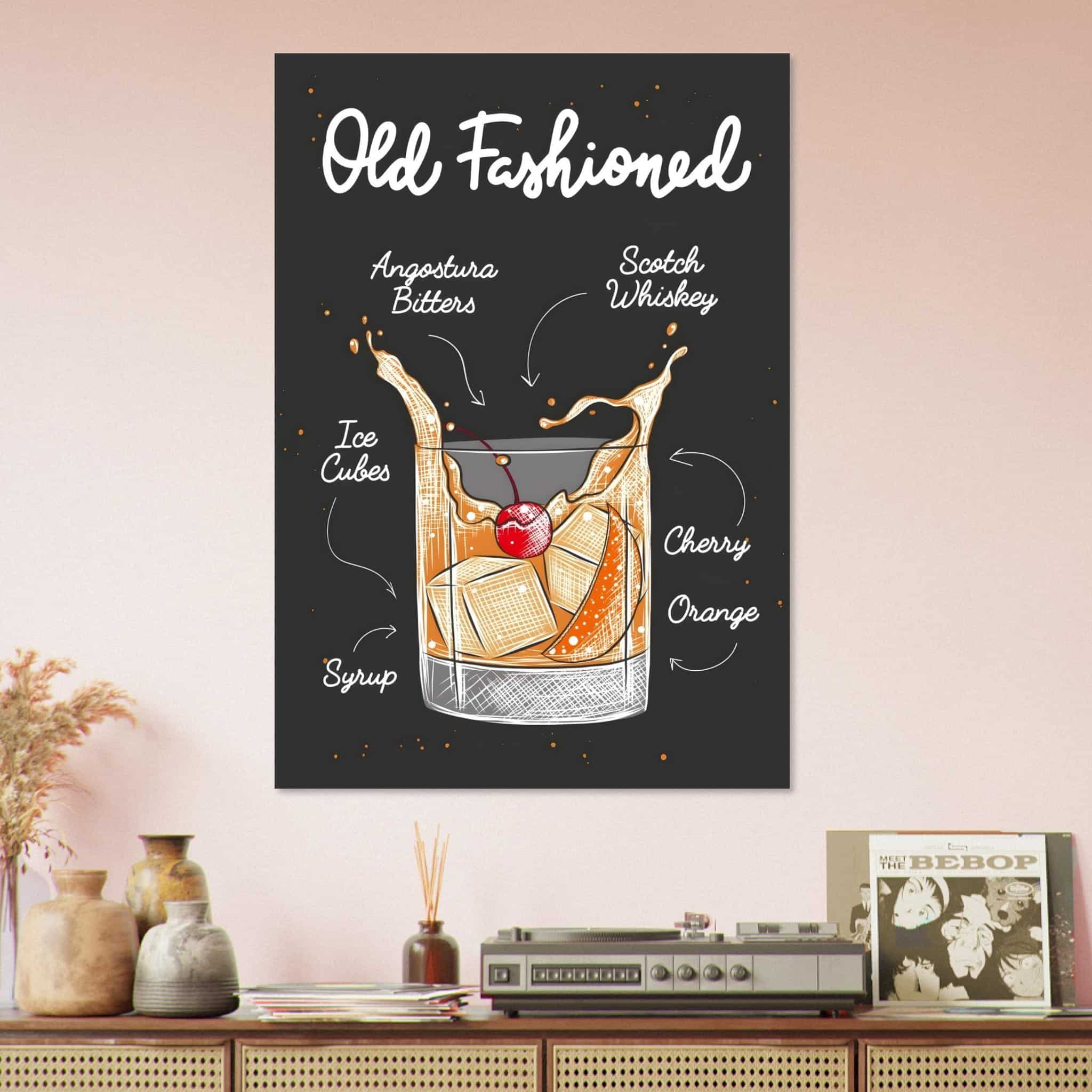 Artfulprints Old Fashioned cocktail II – Illustratie poster 70x100 cm