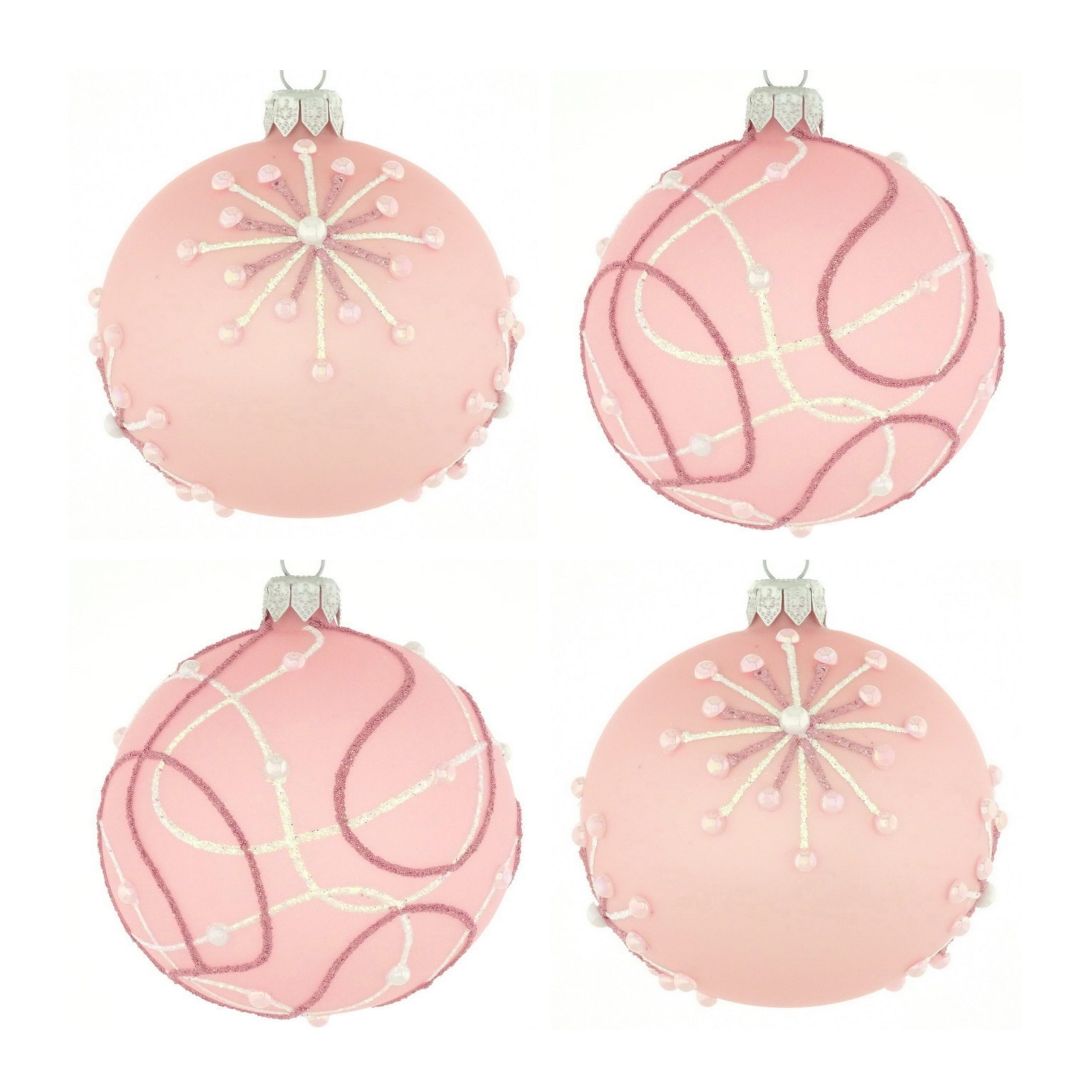 Dagmara kerstbal – pastelroze – glas – set van 4 – met opvallende abst
