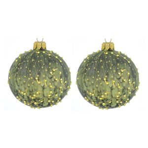 Dagmara kerstbal – glas – set van 2 – met drip effect en gouden decora Dagmara kerstbal – glas – set van 2 – met drip effect en gouden decora