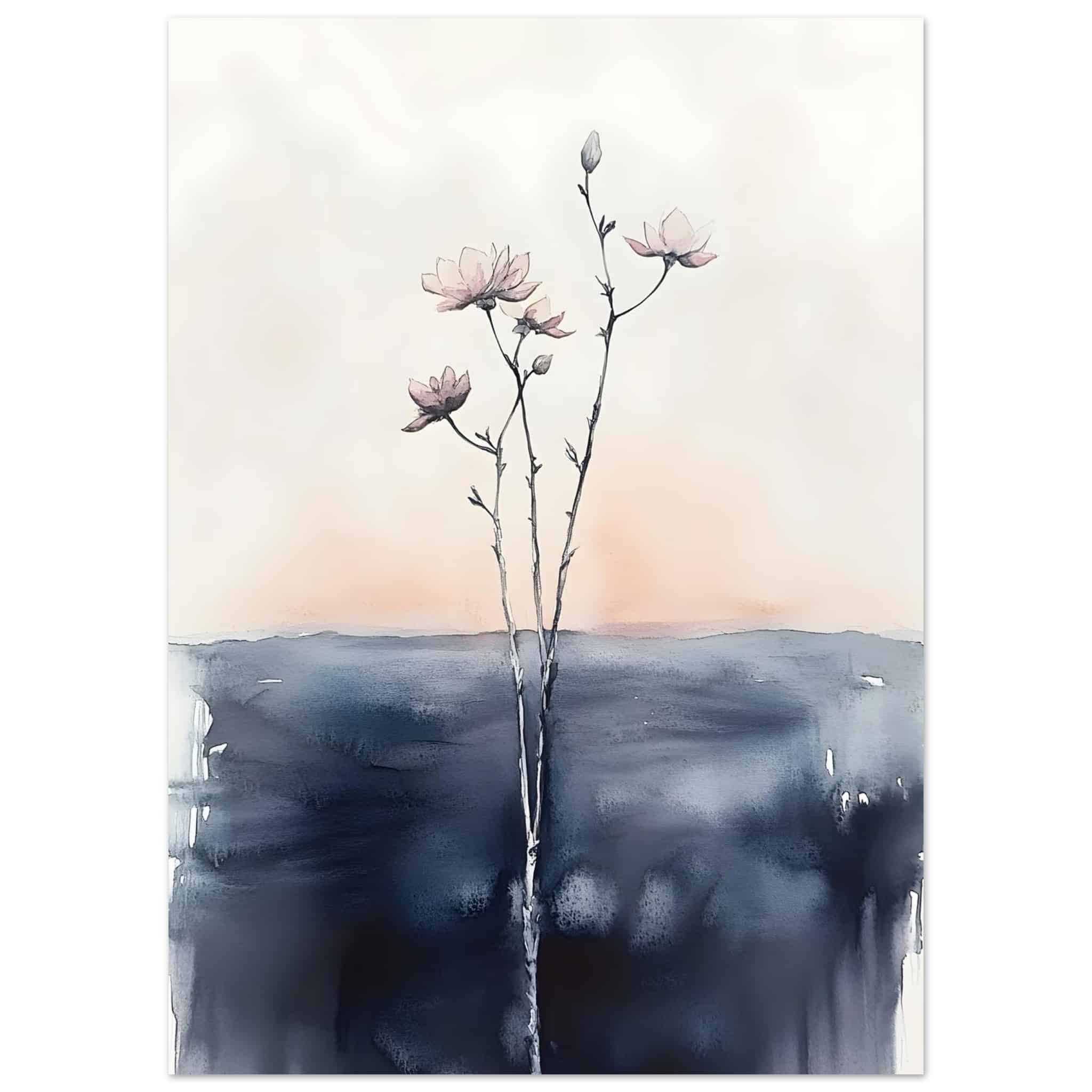 Artfulprints Poster Boho – Misty blossom - 50x70 cm - Zwart / Wit