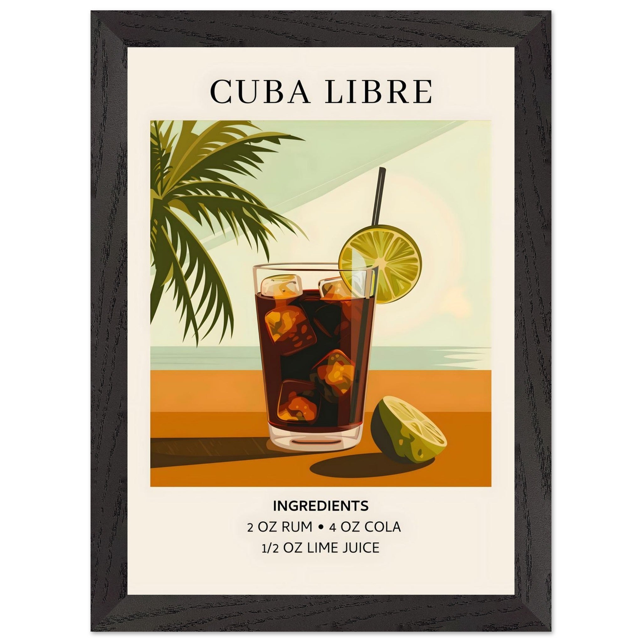 Artfulprints Poster met Lijst Cuba Libre cocktail - Ingrediënten - A4