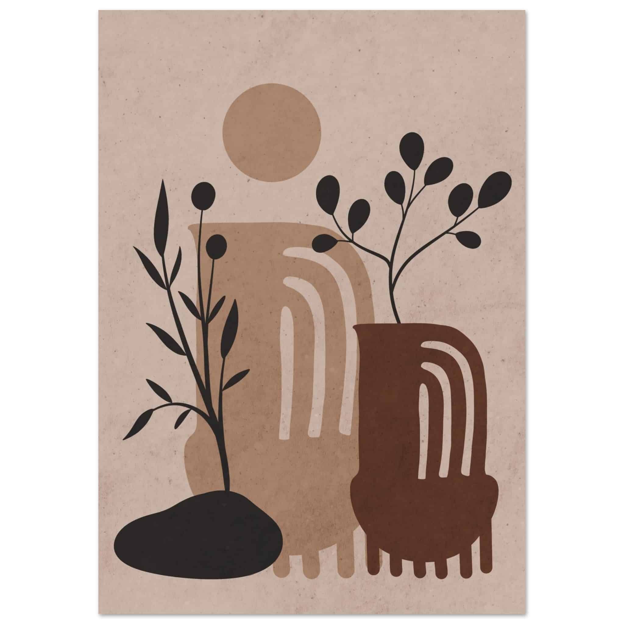 Artfulprints Poster Boho – Clay forms - A4 21x29.7 cm - Bruin