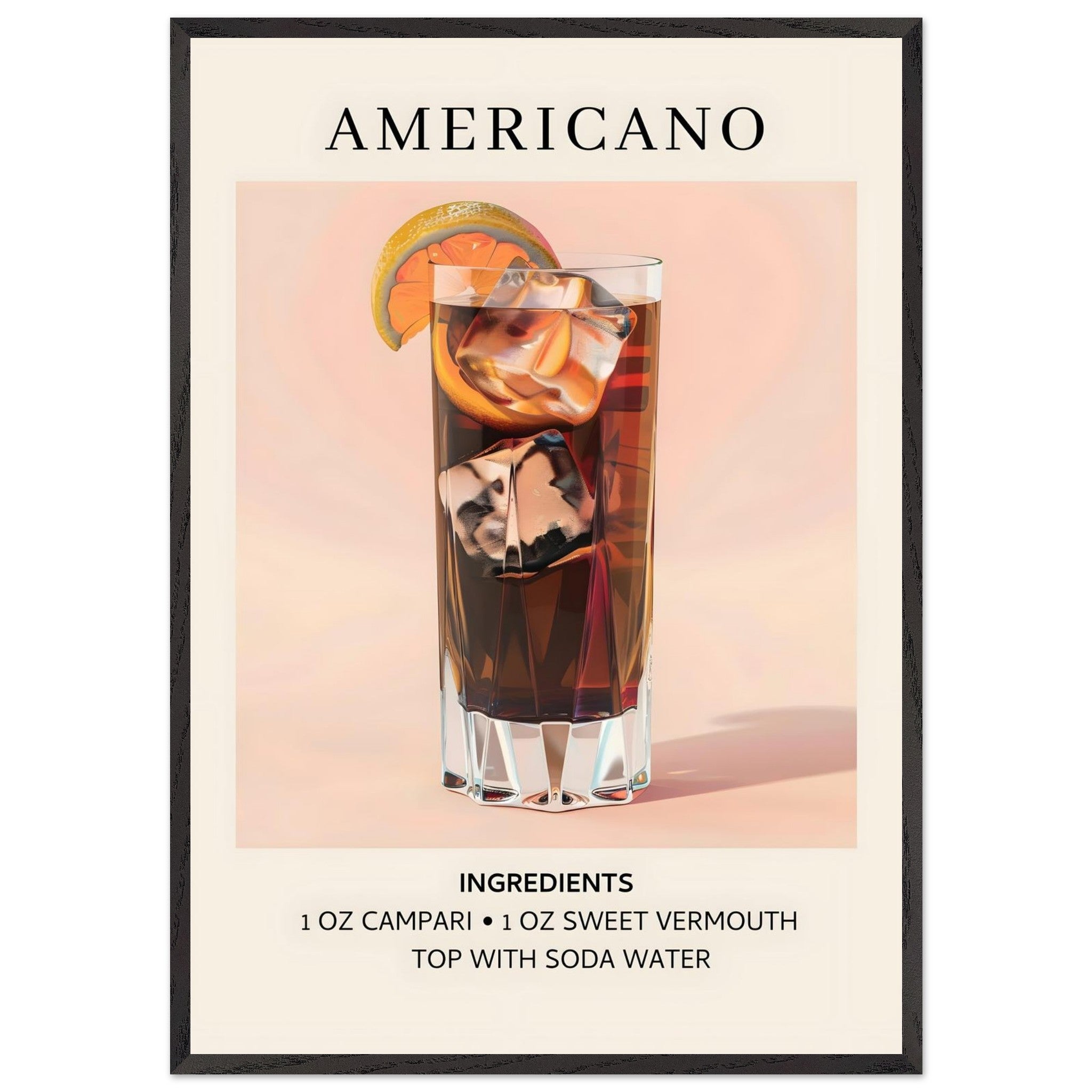 Artfulprints Poster met Lijst Americano cocktail - Ingrediënten - 70x1
