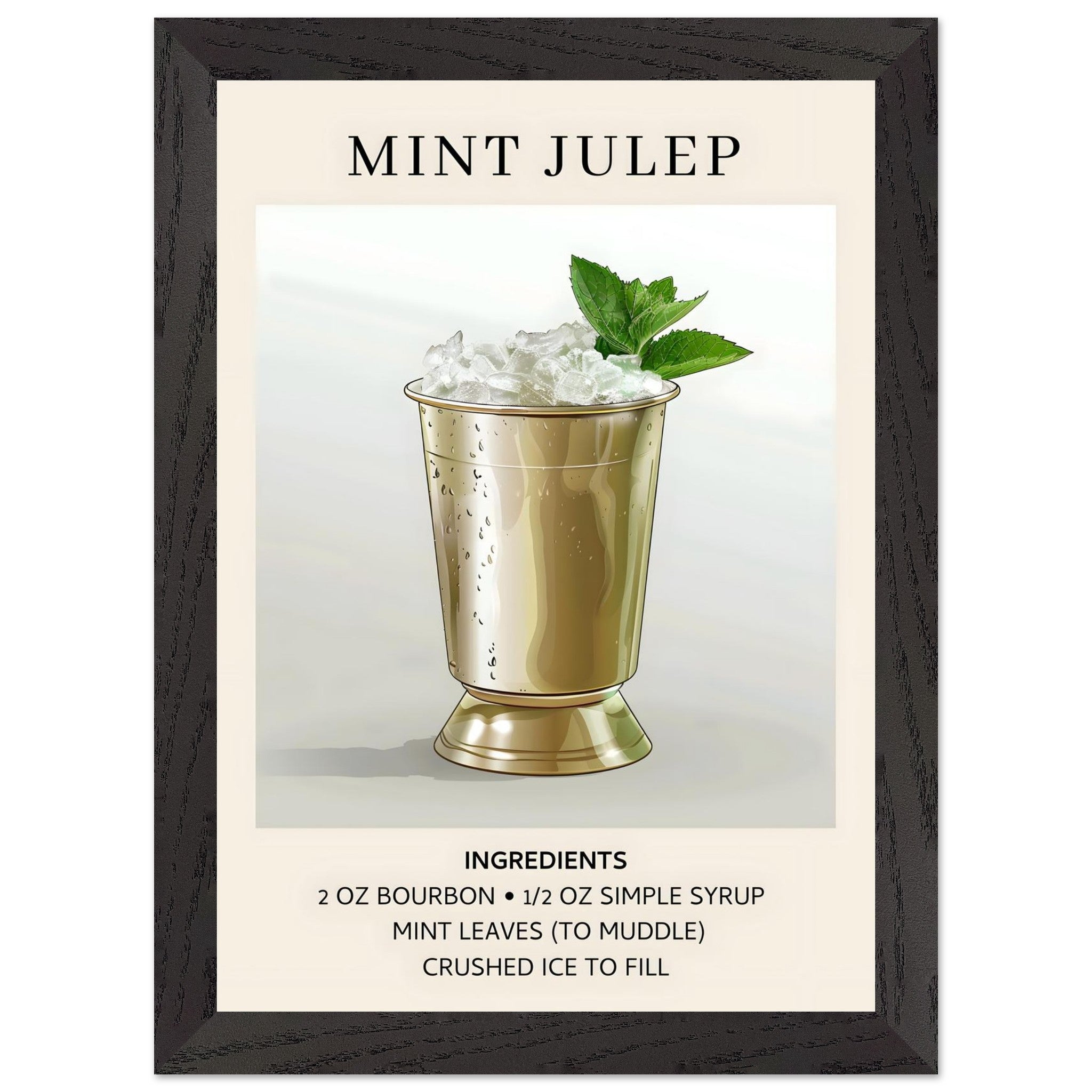 Artfulprints Poster met Lijst Mint Julep cocktail - Ingredients - A4 2