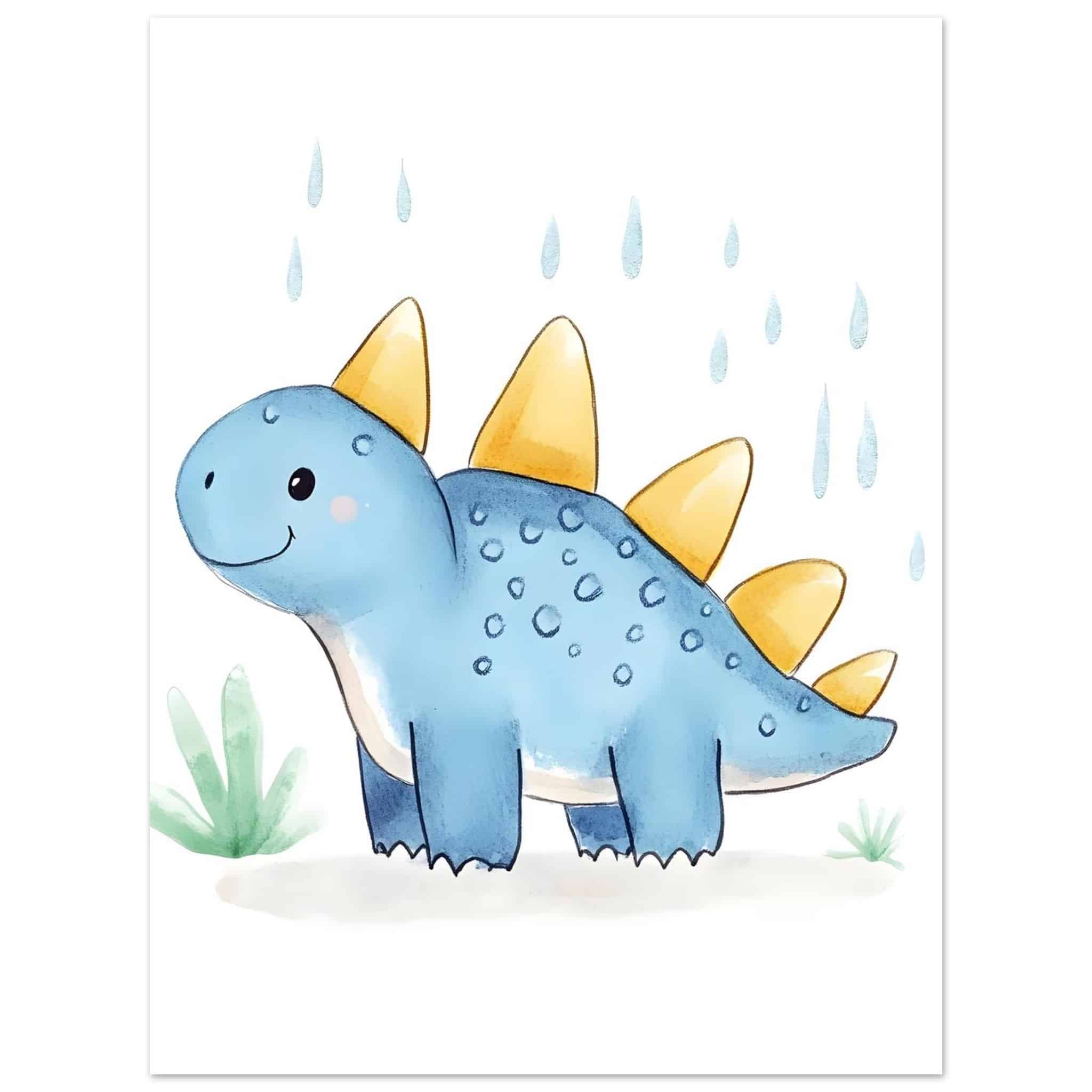 Artfulprints Blauwe dinosaurus poster 30x40 cm