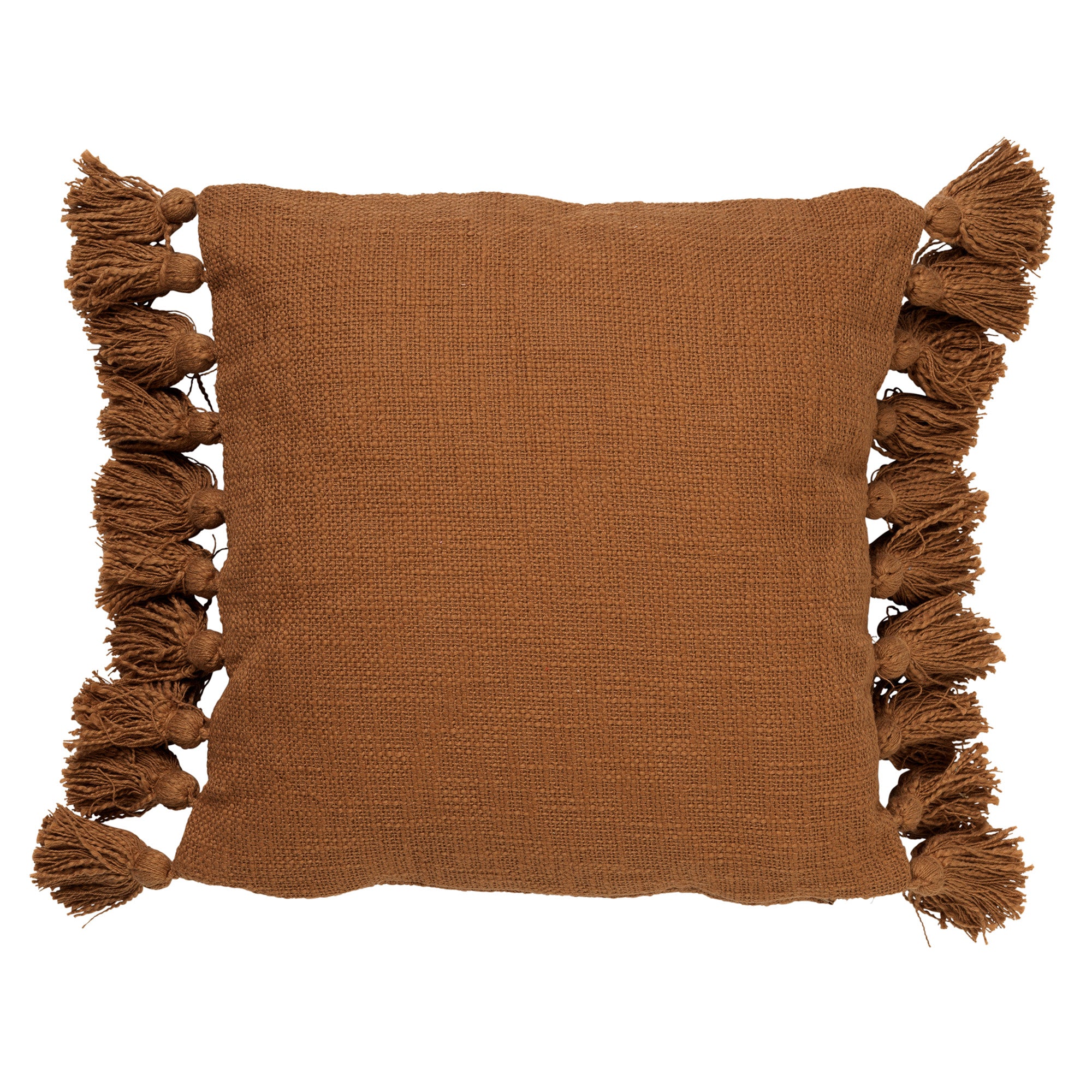 RUBY - Sierkussen 45x45 cm - 100% katoen - met flosjes - Tobacco Brown