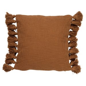 RUBY – Kussenhoes 45×45 cm – 100% katoen – met flosjes – Tobacco Brown