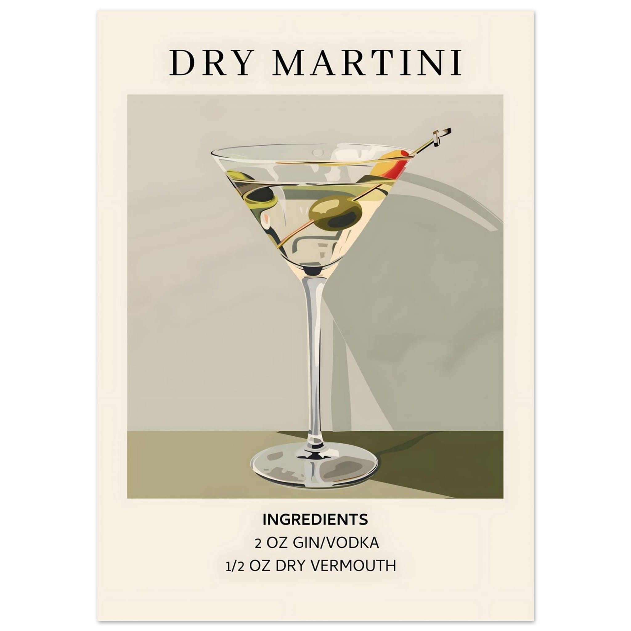Artfulprints Poster Dry Martini cocktail - Ingrediënten - 50x70 cm - G