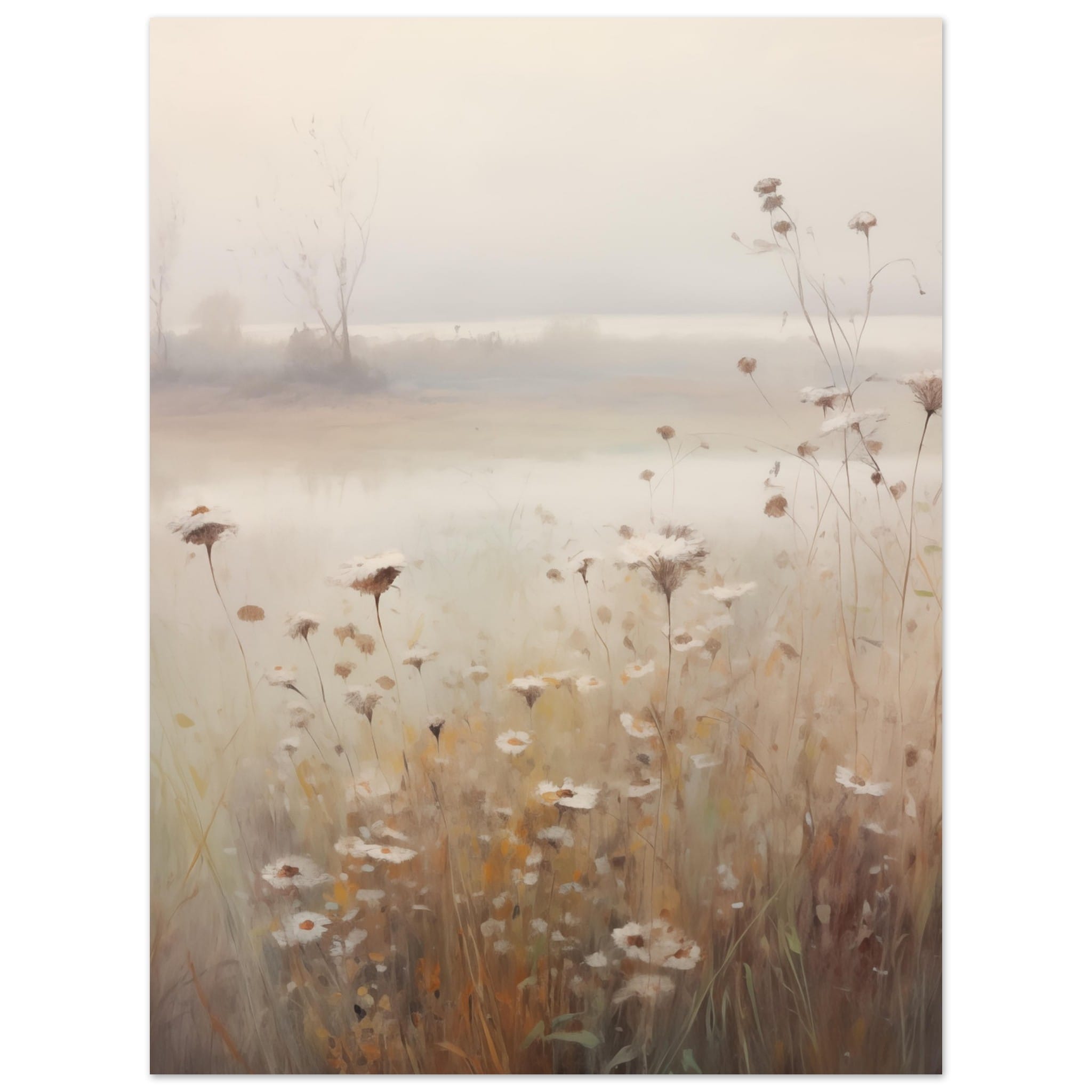 Artfulprints Poster Foggy flowerfield 1 - 30x40 cm - Taupe
