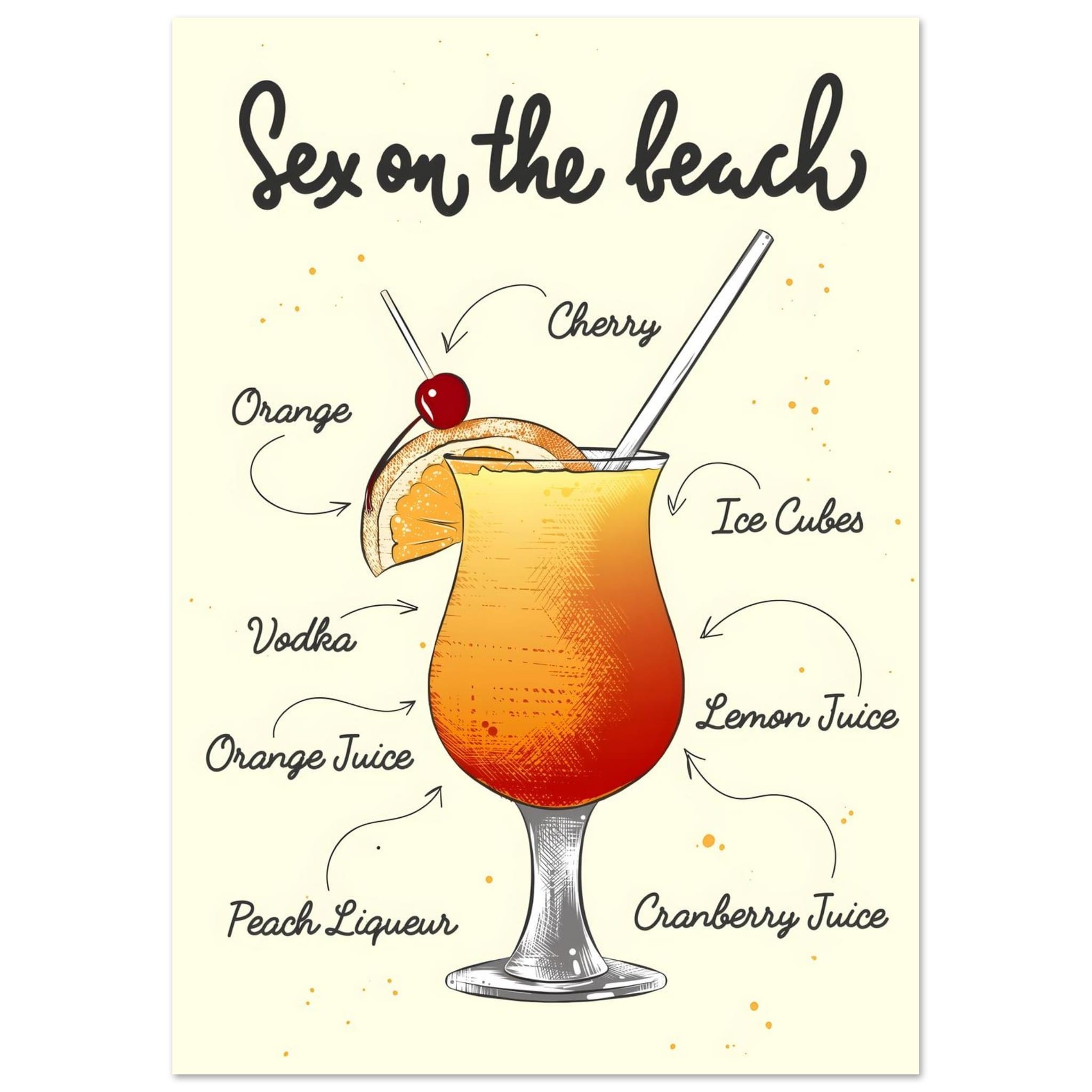 Artfulprints Sex On The Beach cocktail – Illustratie poster A4 21x29.7