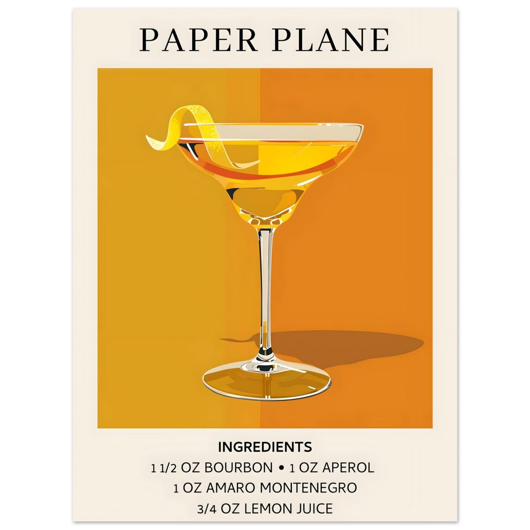 Artfulprints Poster Paper Plane cocktail - Ingredients - 30x40 cm - Or