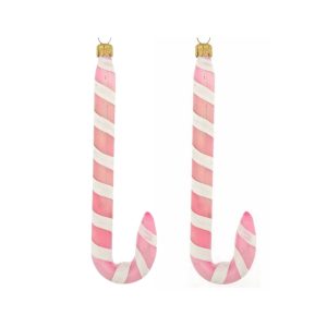 Dagmara kerstbal – candy cane – roze tinten – glas – set van 2 – met s Dagmara kerstbal – candy cane – roze tinten – glas – set van 2 – met s