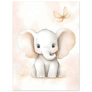 Artfulprints Poster Olifant met vlinder – 30×40 cm – Grijs