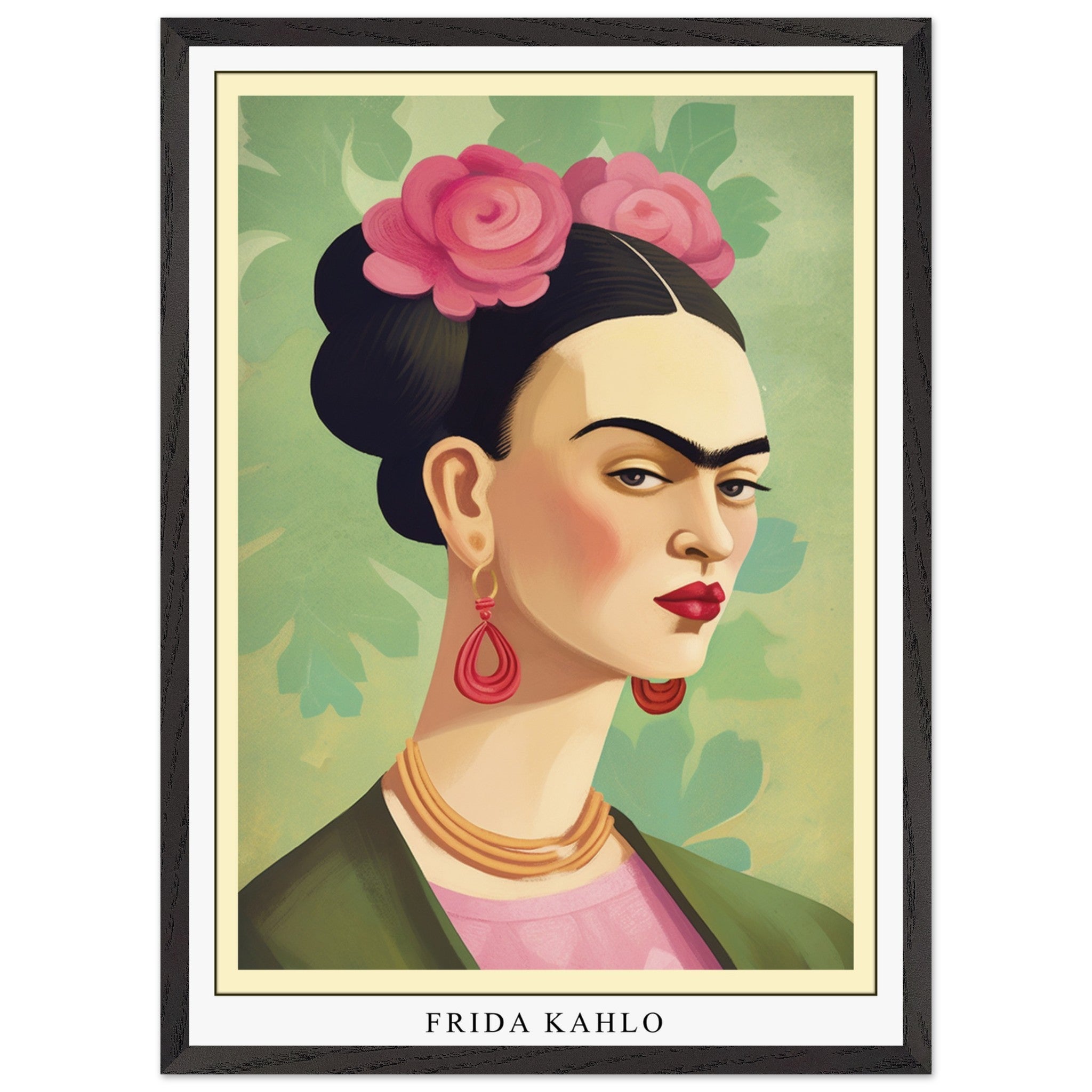 Artfulprints Poster met Lijst Frida Kahlo - Floral icon portrait - 50x