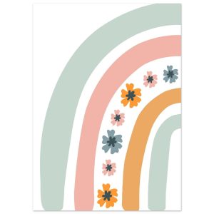 Artfulprints Poster Regenboog met bloemen I – 50×70 cm – Meerkleurig