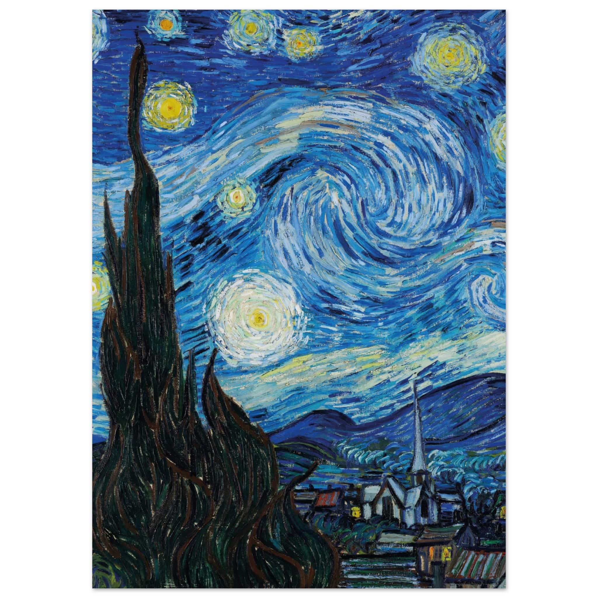 Artfulprints Poster Vincent van Gogh - Starry night - 50x70 cm - Blauw