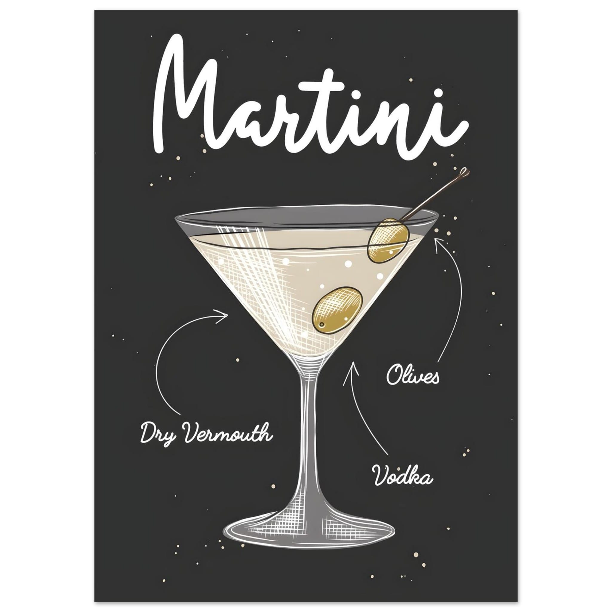 Artfulprints Martini cocktail – Illustratie poster 50x70 cm