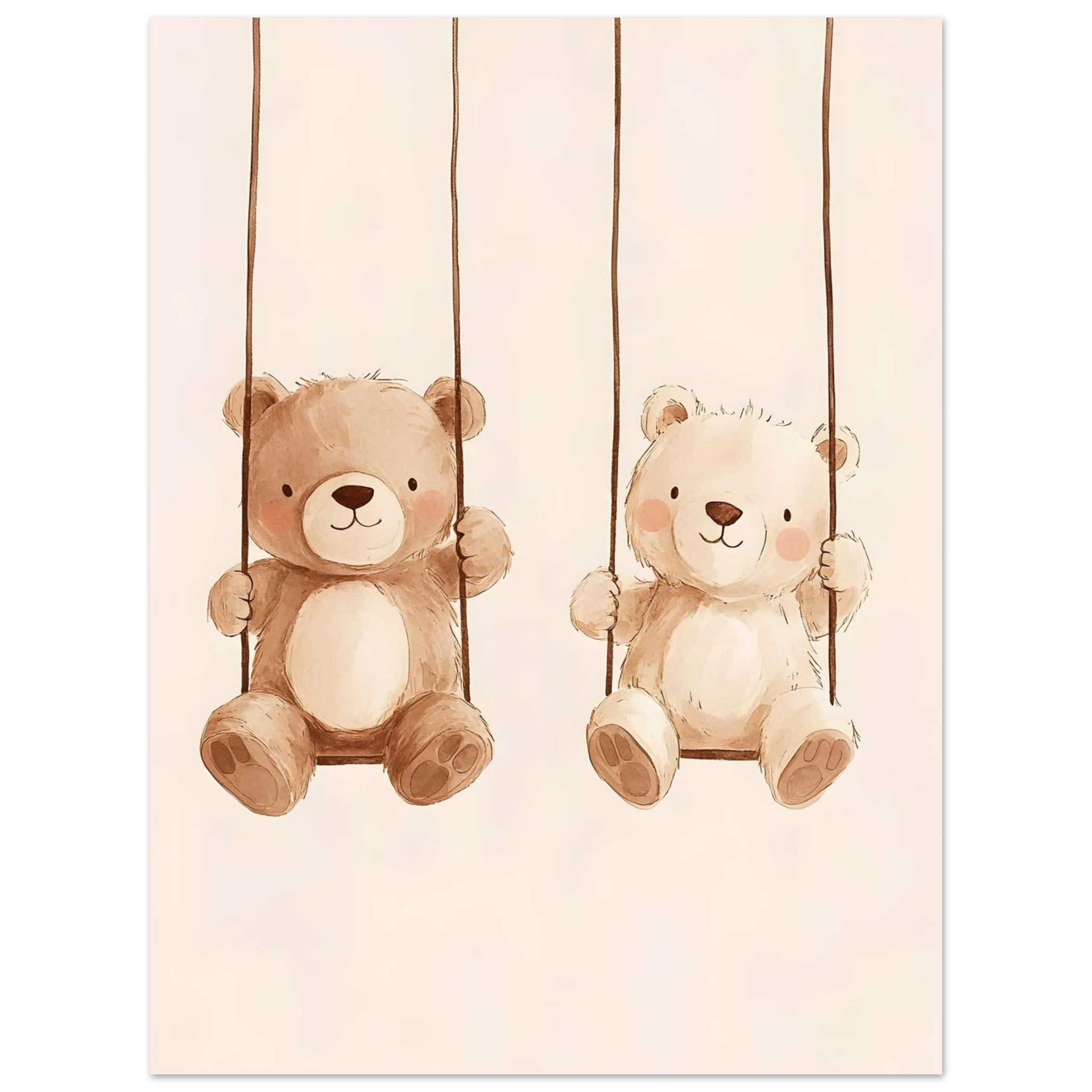 Artfulprints Poster Twee beren op de schommel - 30x40 cm - Bruin