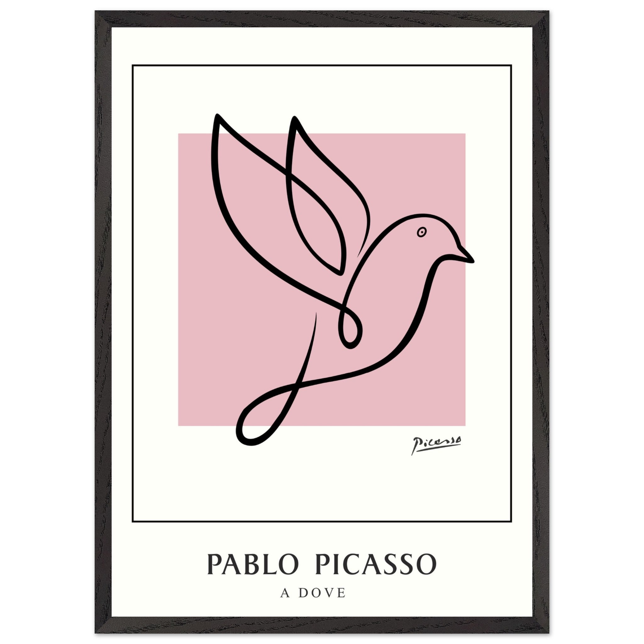 Artfulprints Poster met Lijst Pablo Picasso - A dove - 50x70 cm - Roze