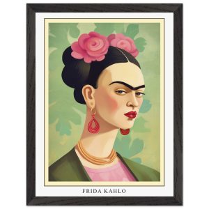 Artfulprints Poster met Lijst Frida Kahlo – Floral icon portrait – 30x
