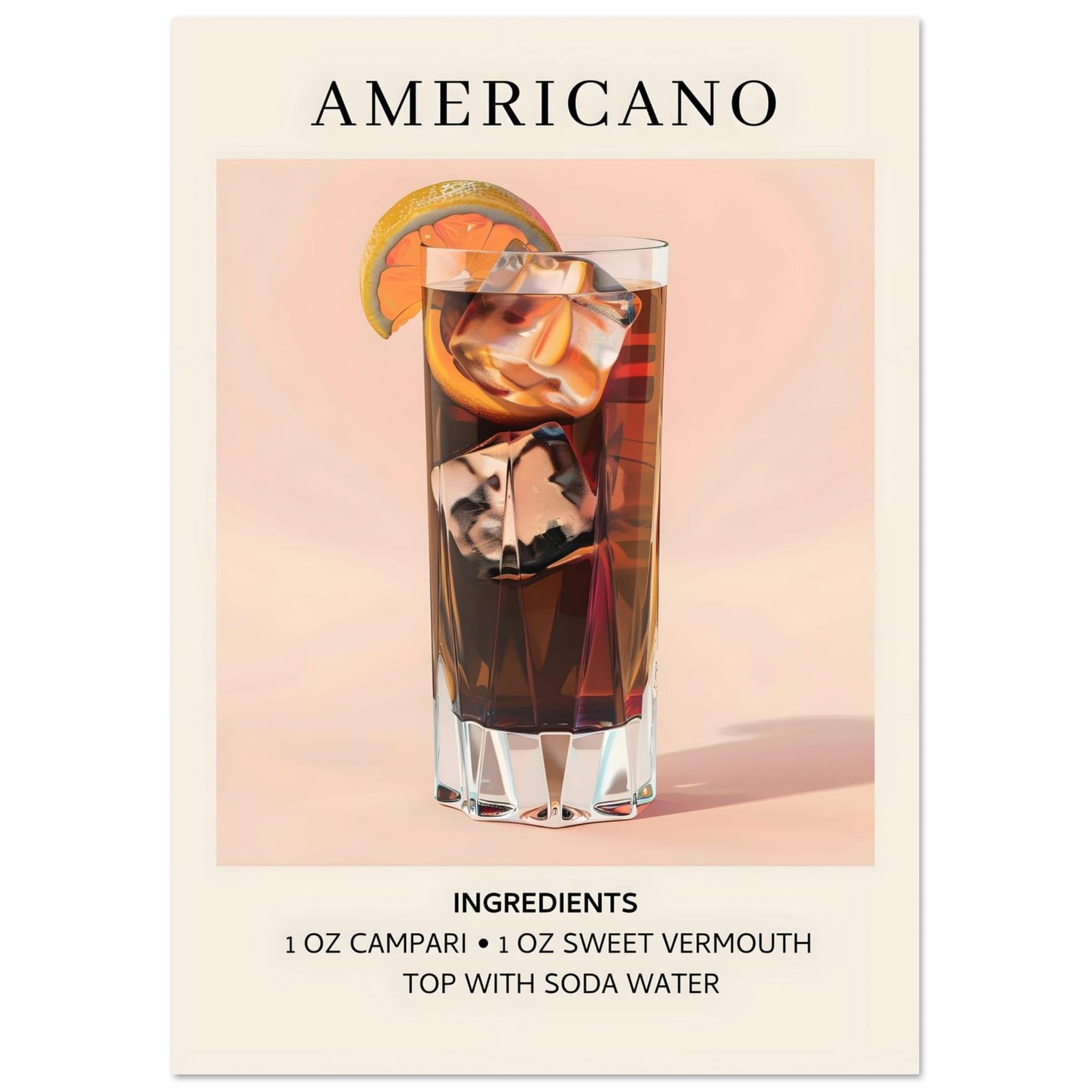 Artfulprints Poster Americano cocktail - Ingrediënten - A4 21x29.7 cm