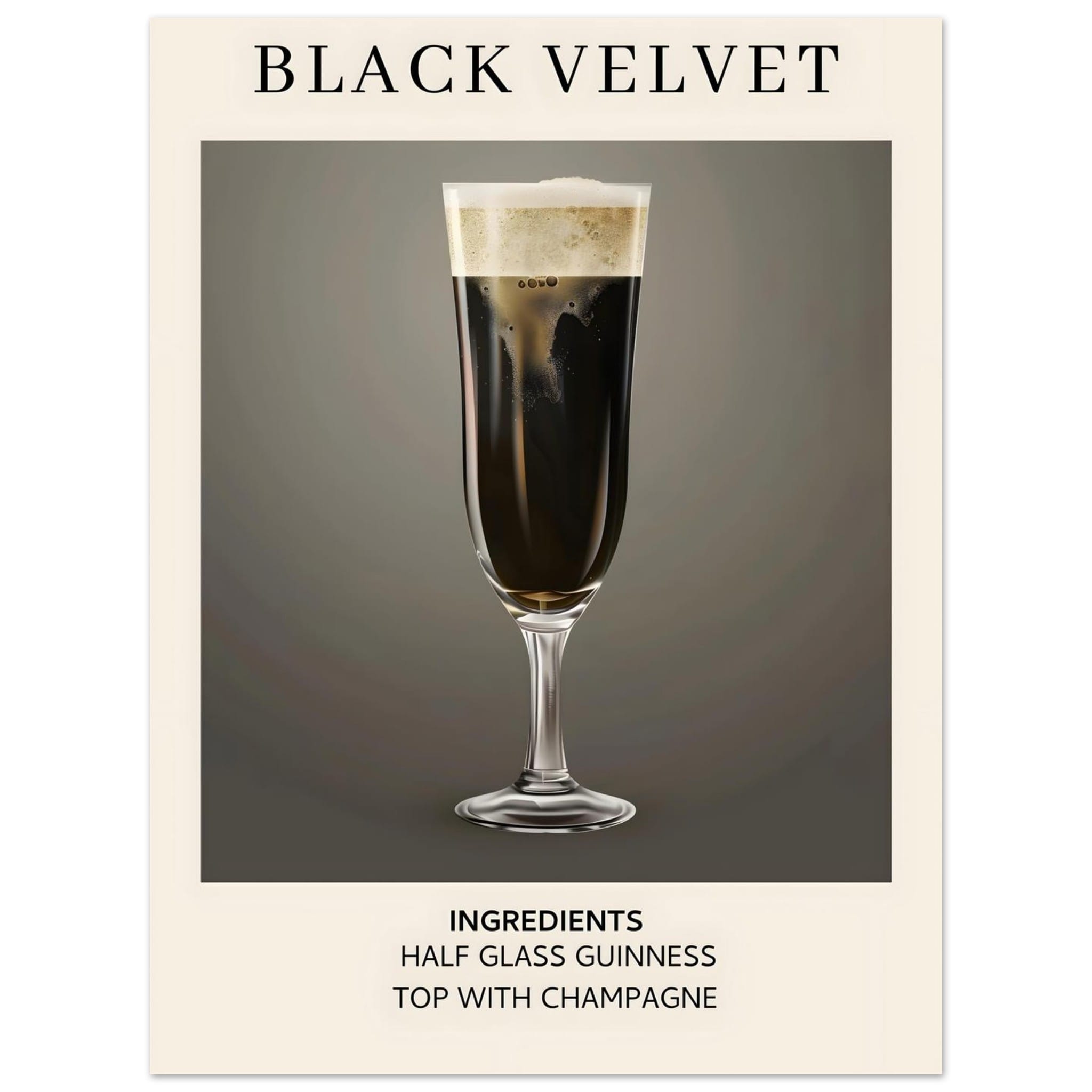 Artfulprints Poster Black Velvet cocktail - Ingrediënten - 30x40 cm -