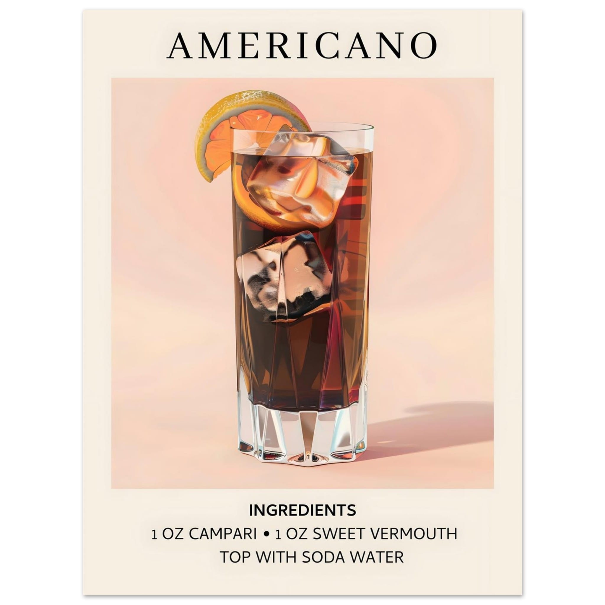 Artfulprints Poster Americano cocktail - Ingrediënten - 30x40 cm - Roz