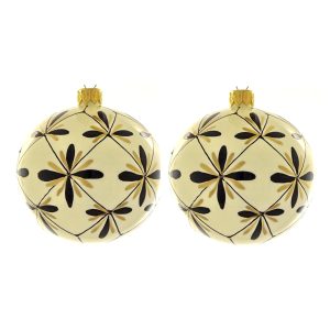 Dagmara kerstbal – glas – set van 2 – met Art Deco-motieven in zwart e Dagmara kerstbal – glas – set van 2 – met Art Deco-motieven in zwart e