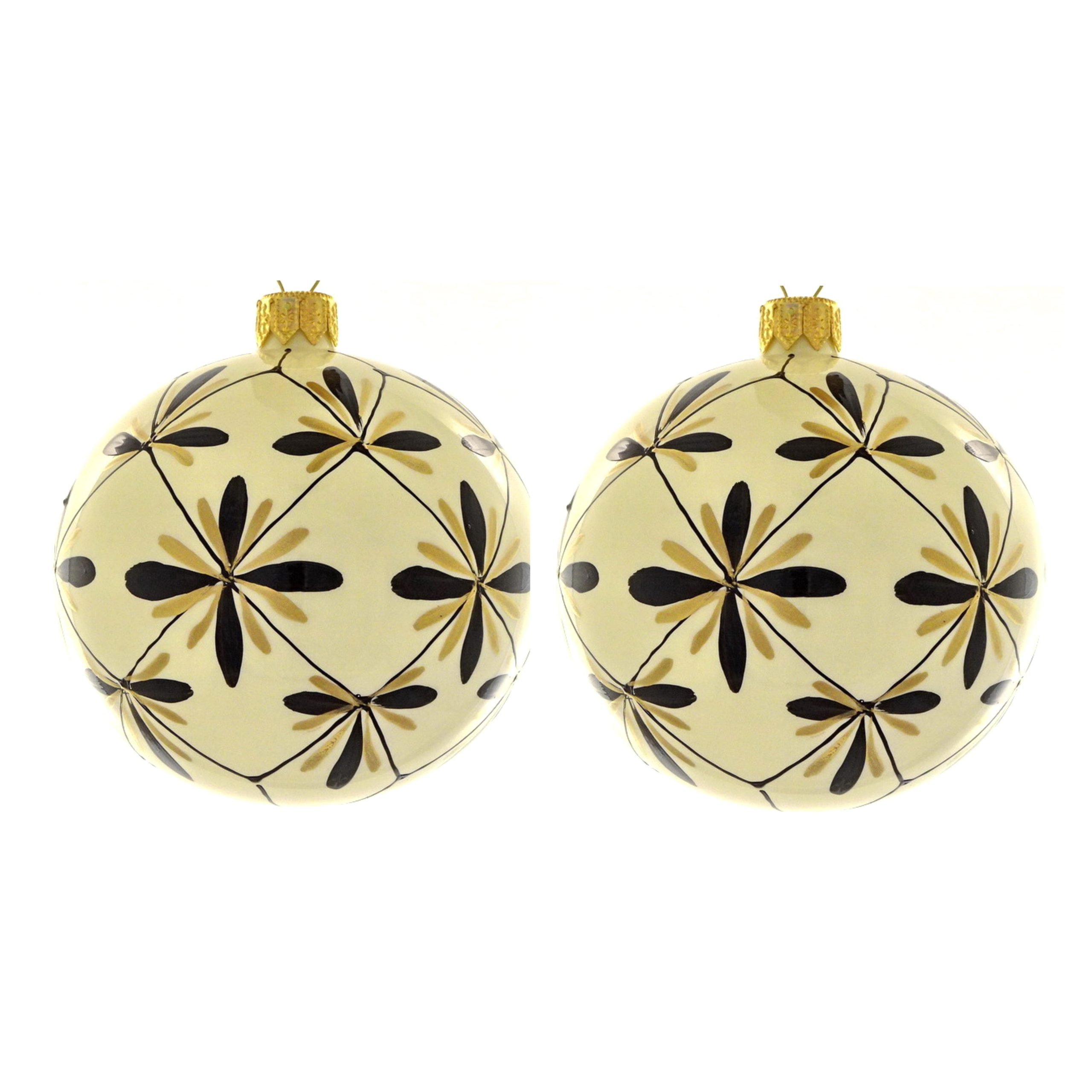 Dagmara kerstbal – glas – set van 2 – met Art Deco-motieven in zwart e