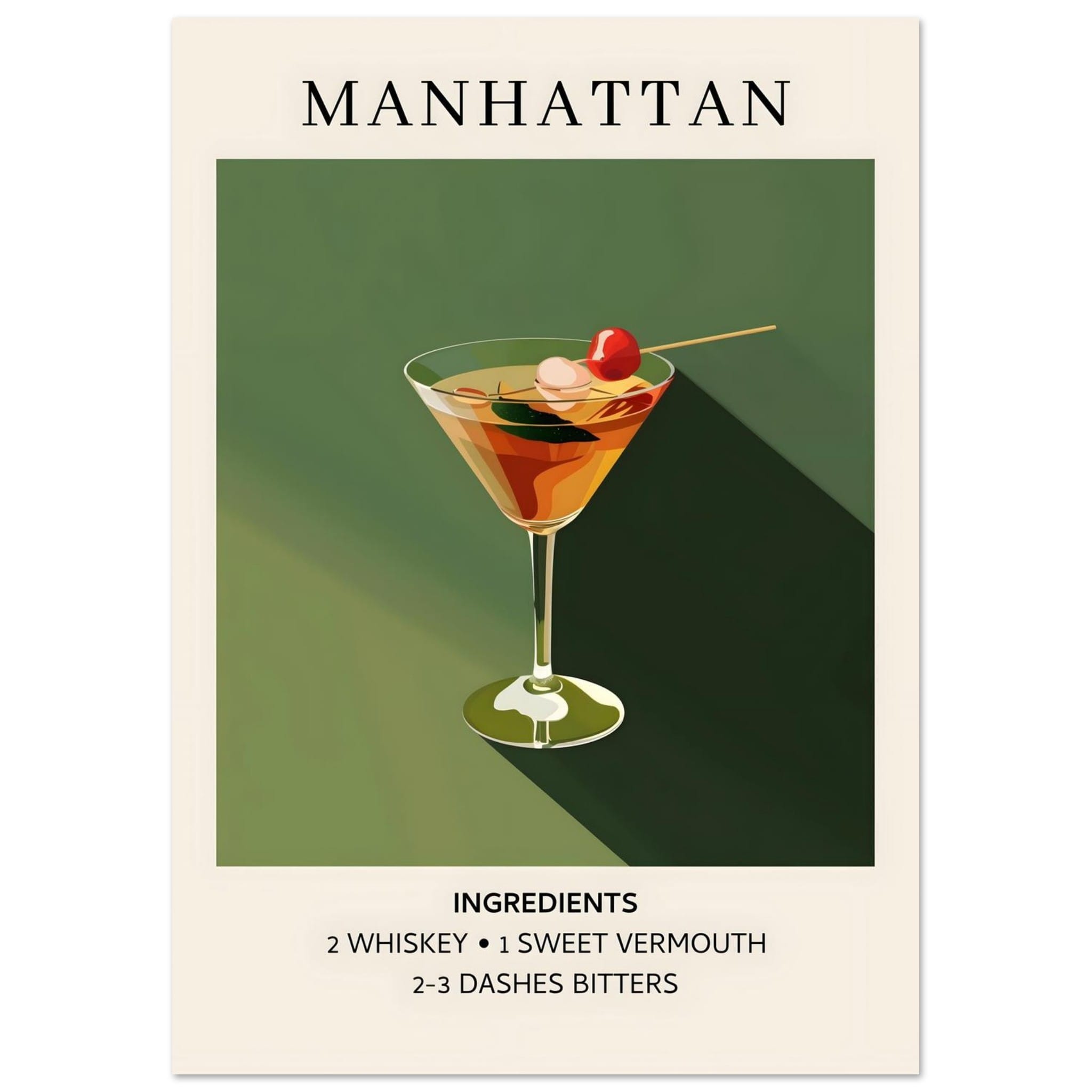 Artfulprints Poster Manhattan cocktail - Ingrediënten - A4 21x29.7 cm