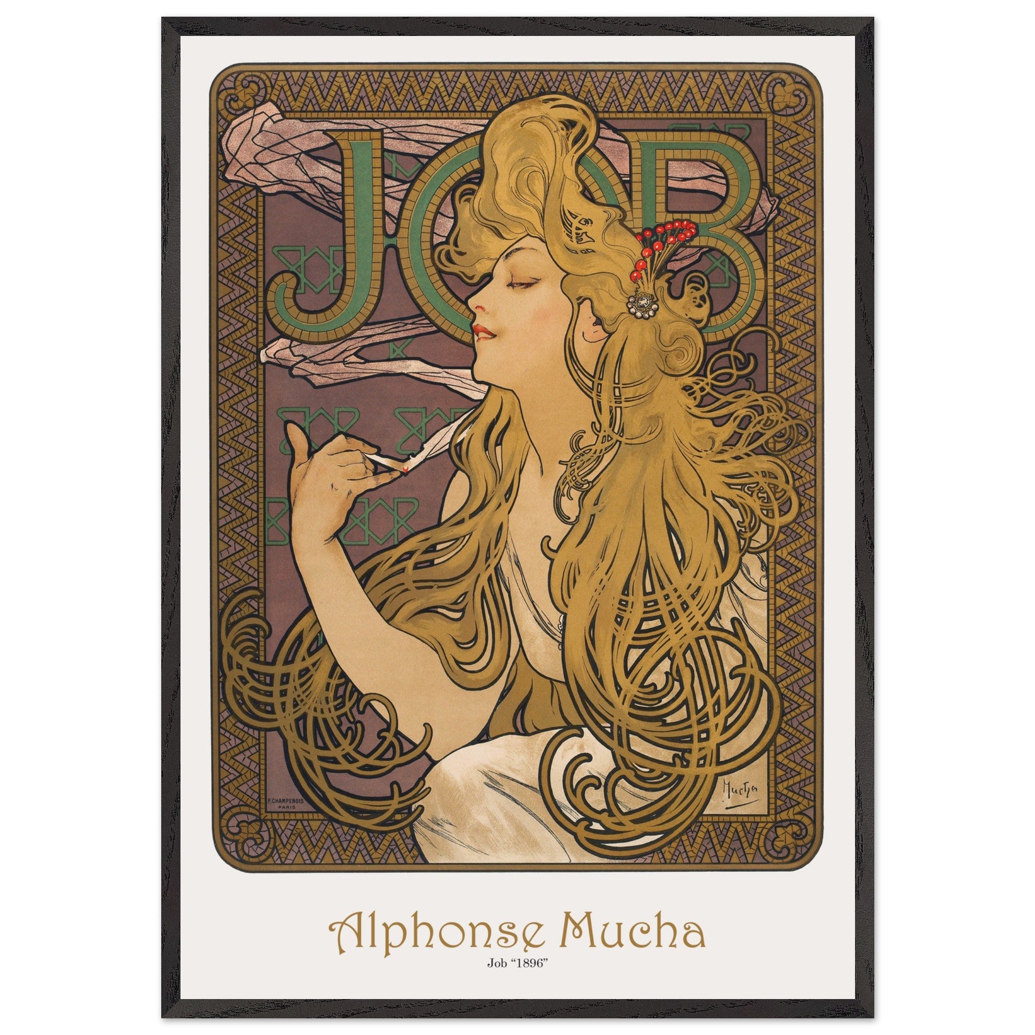 Artfulprints Poster met Lijst Alphonse Mucha - Job - 70x100 cm - Bruin