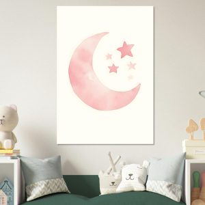 Artfulprints Poster Maan en sterren – 70×100 cm – Roze