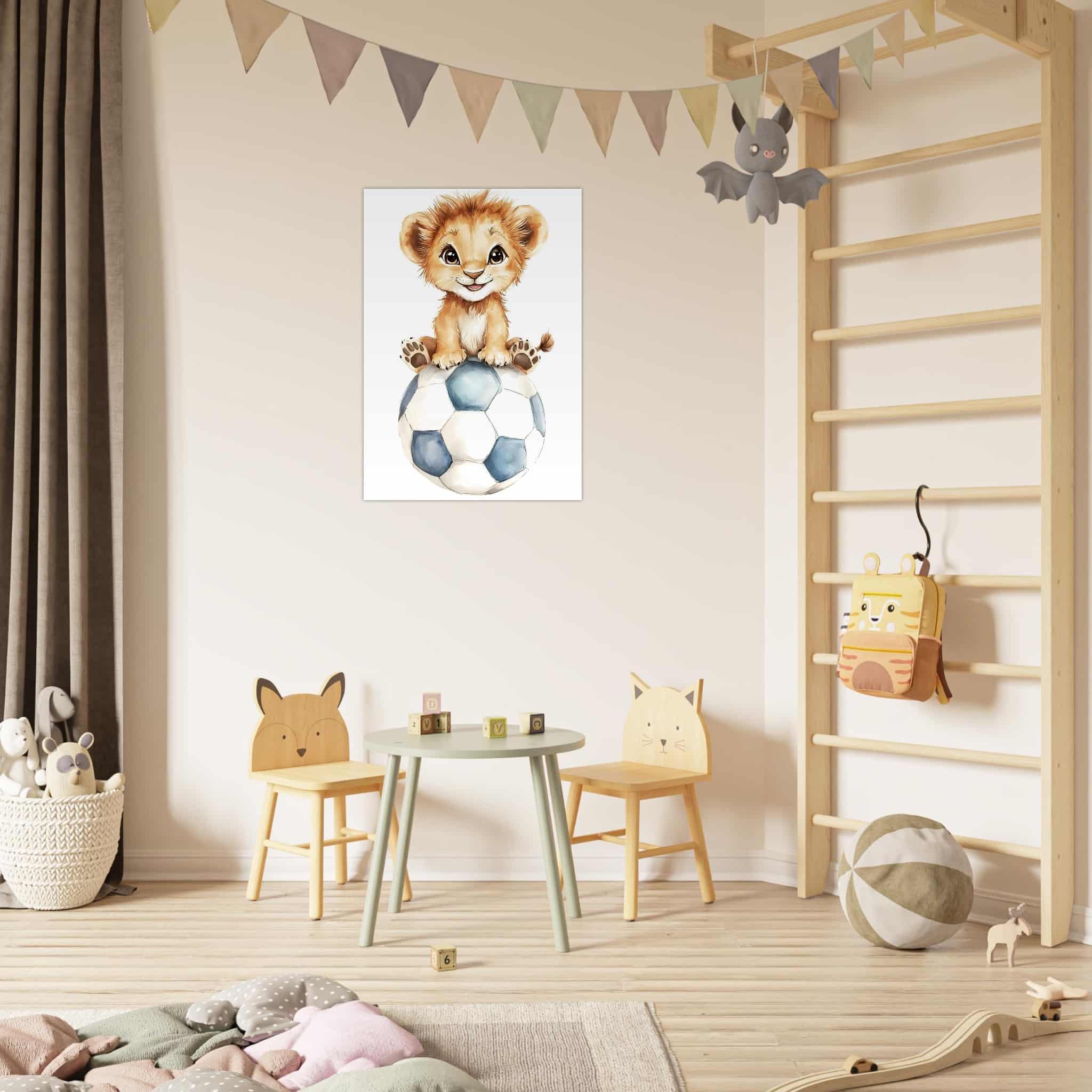 Artfulprints Poster Sportief leeuwtje - 70x100 cm - Meerkleurig