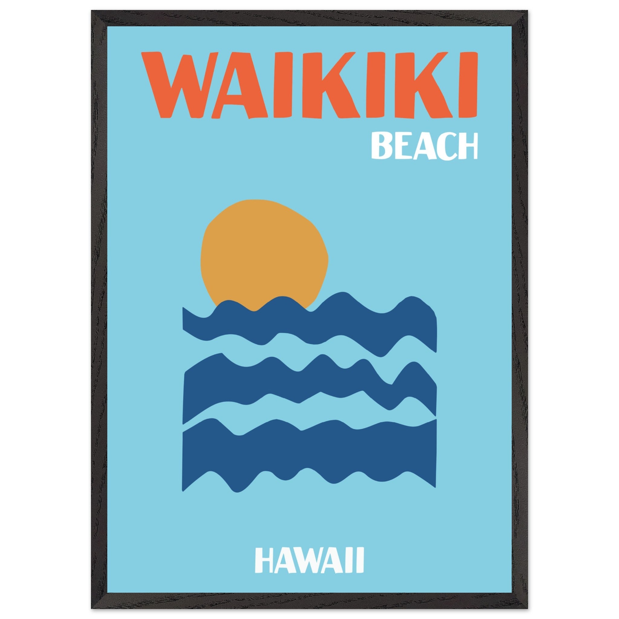 Artfulprints Poster met Lijst Hawaii - Waikiki Beach - 50x70 cm - Blau